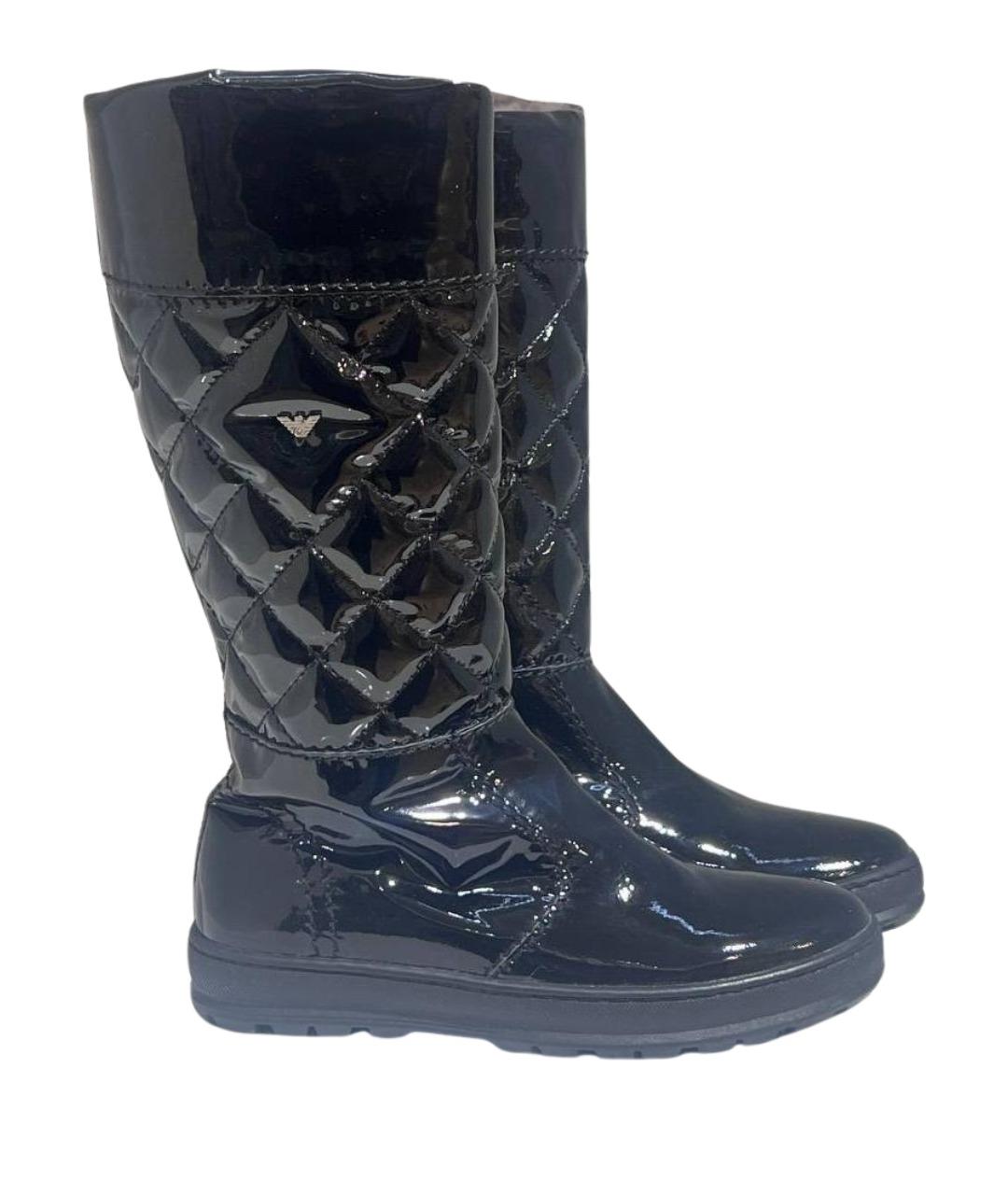 ARMANI JUNIOR Черные сапоги из лакированной кожи, фото 1