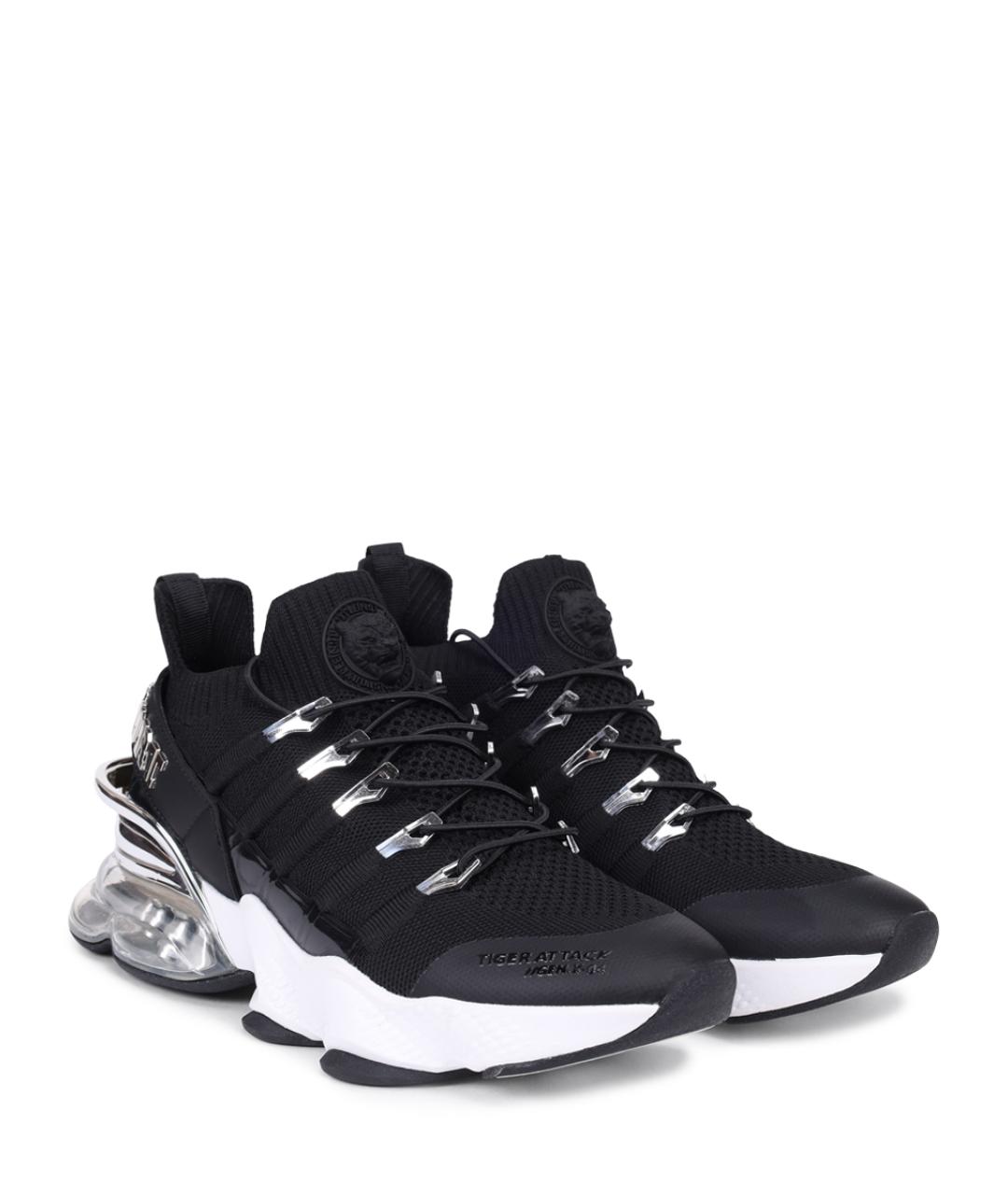 PLEIN SPORT Черные текстильные низкие кроссовки / кеды, фото 2