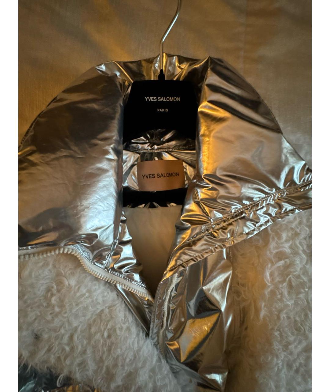 YVES SALOMON Серебрянный полиэстеровый пуховик, фото 3