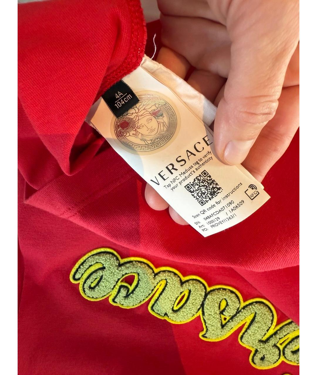 VERSACE Красная хлопковая детская футболка, фото 5