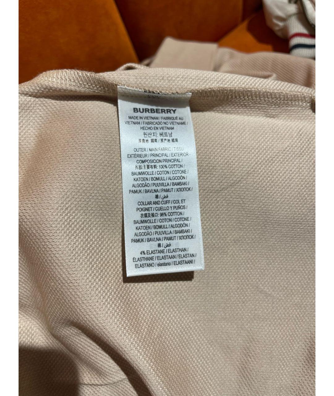 BURBERRY Бежевое хлопко-эластановое поло с коротким рукавом, фото 4