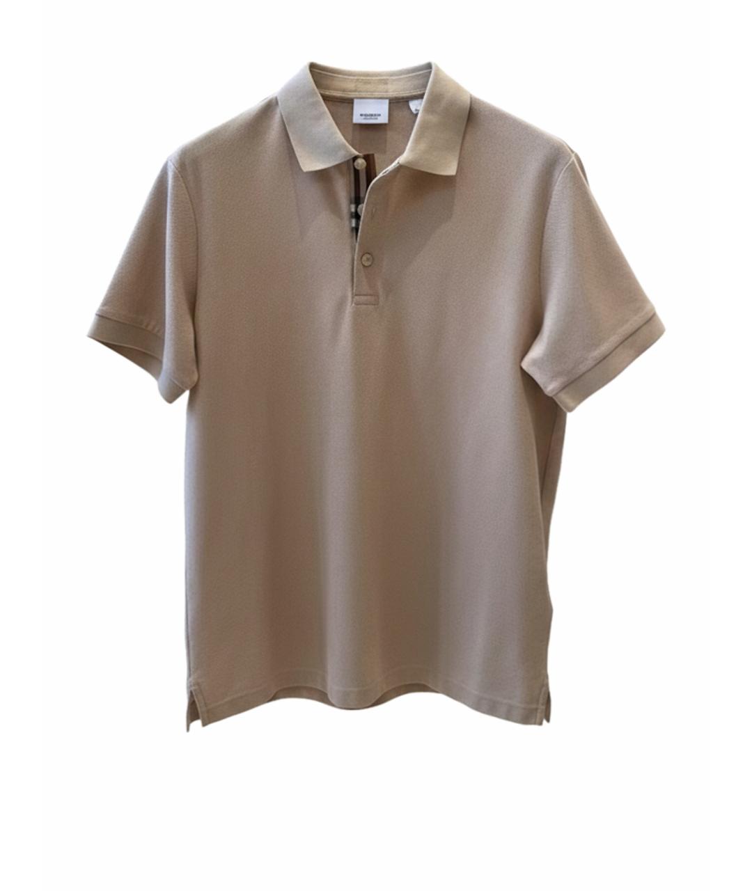 BURBERRY Бежевое хлопко-эластановое поло с коротким рукавом, фото 1