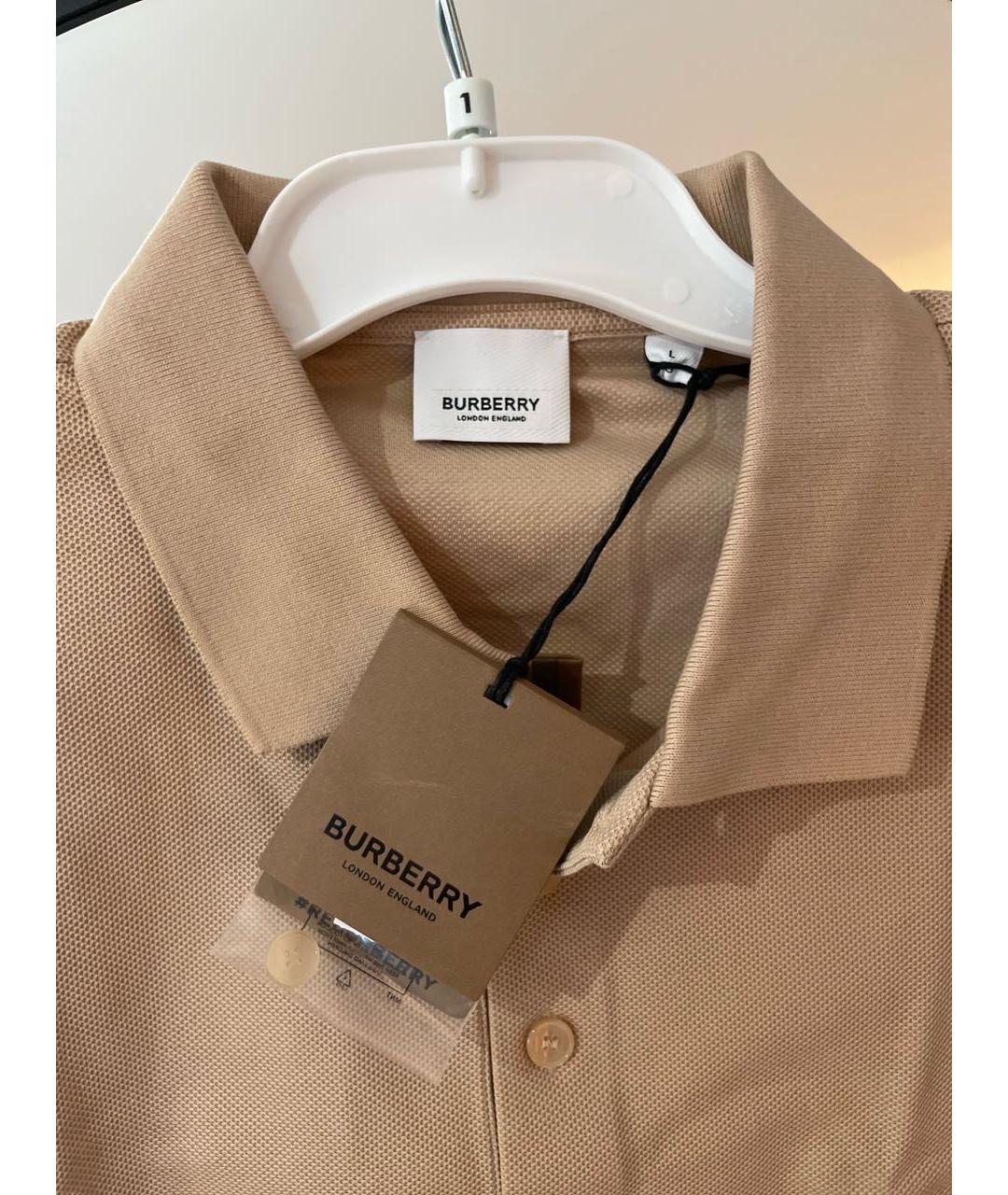BURBERRY Бежевое хлопко-эластановое поло с коротким рукавом, фото 3