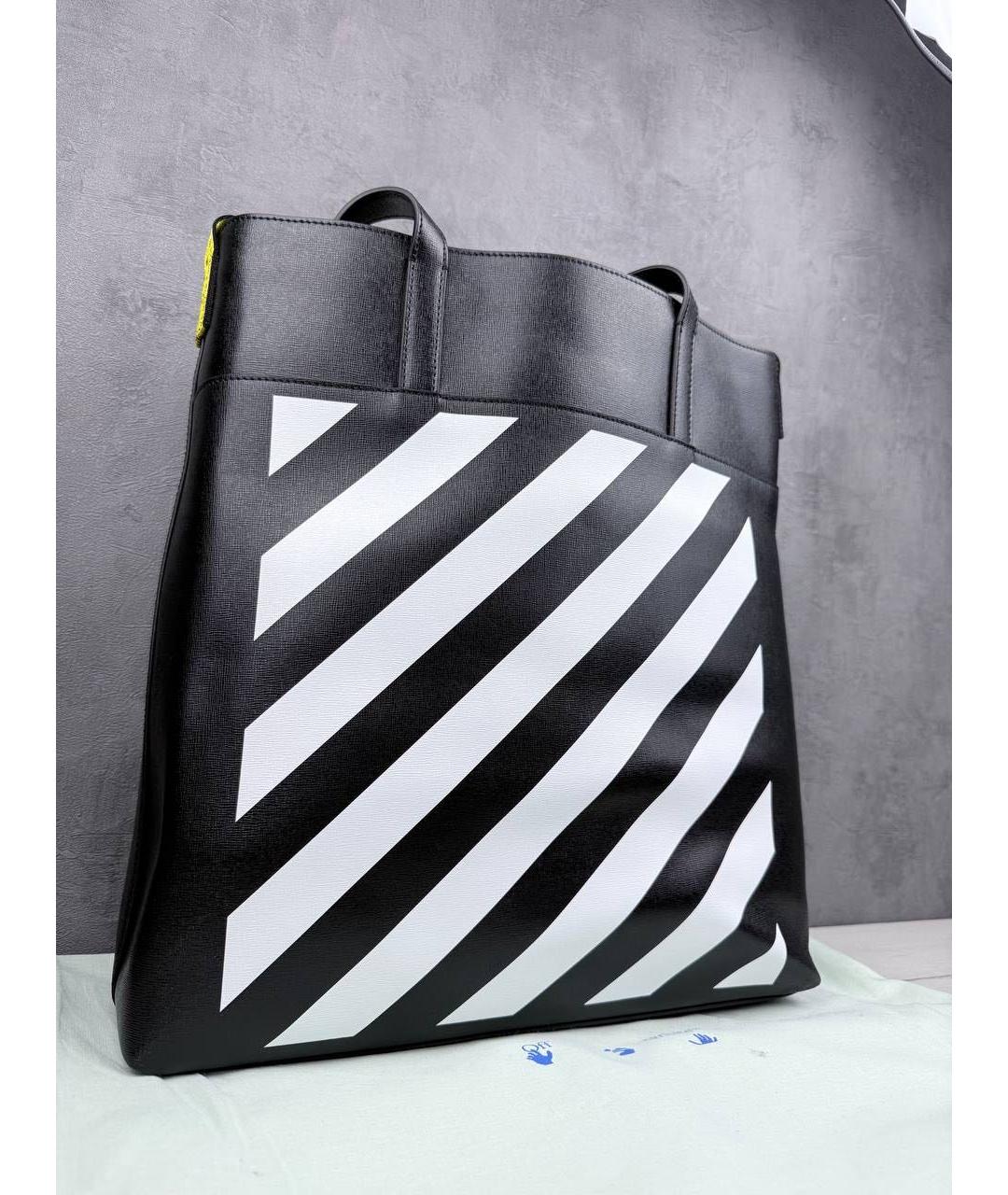 OFF-WHITE Черная кожаная сумка тоут, фото 3