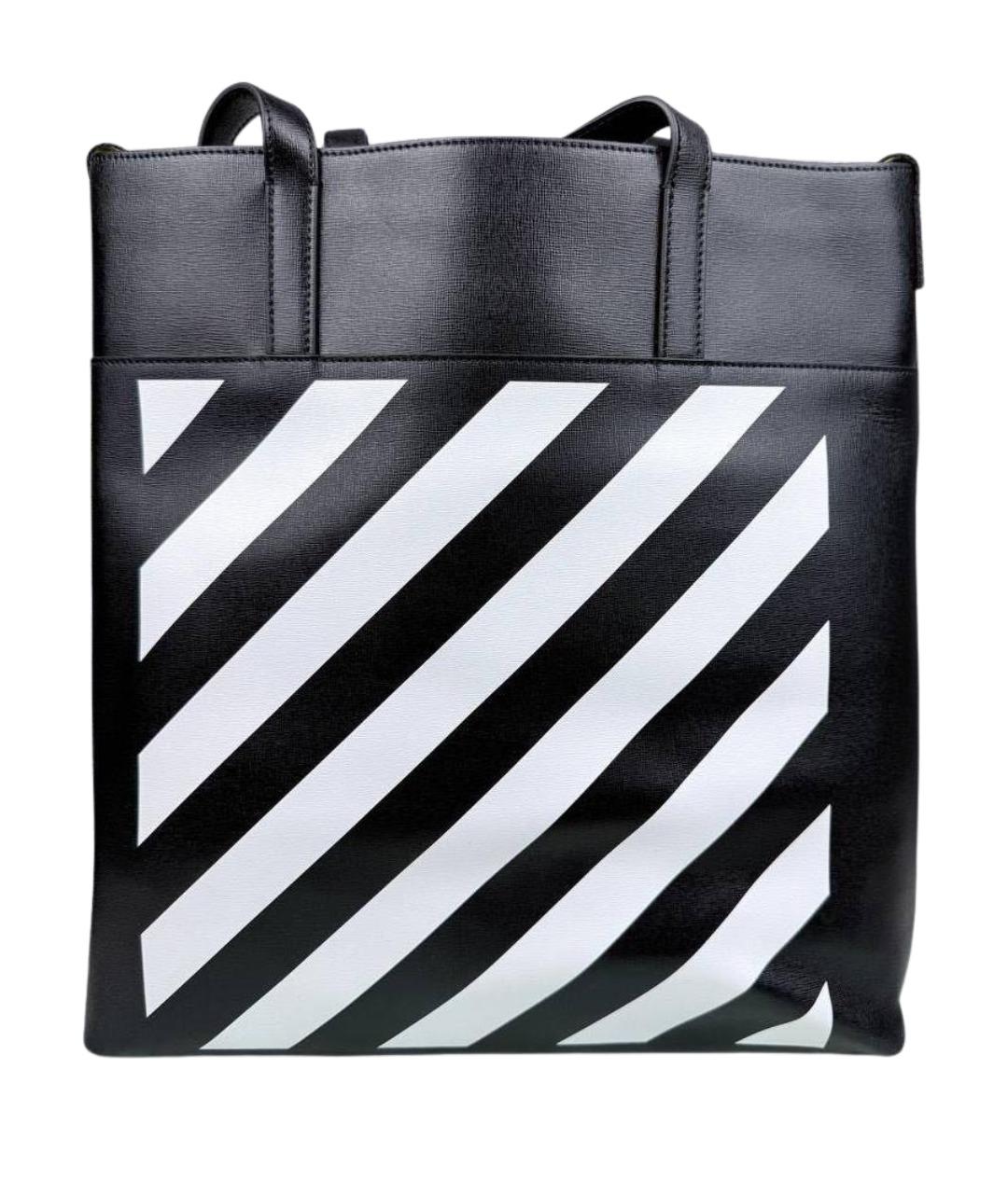 OFF-WHITE Черная кожаная сумка тоут, фото 1