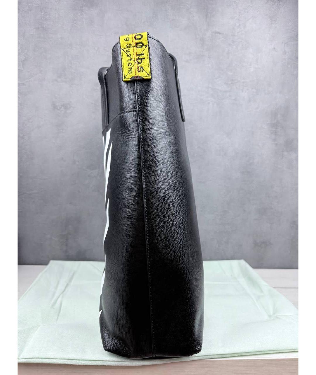 OFF-WHITE Черная кожаная сумка тоут, фото 5