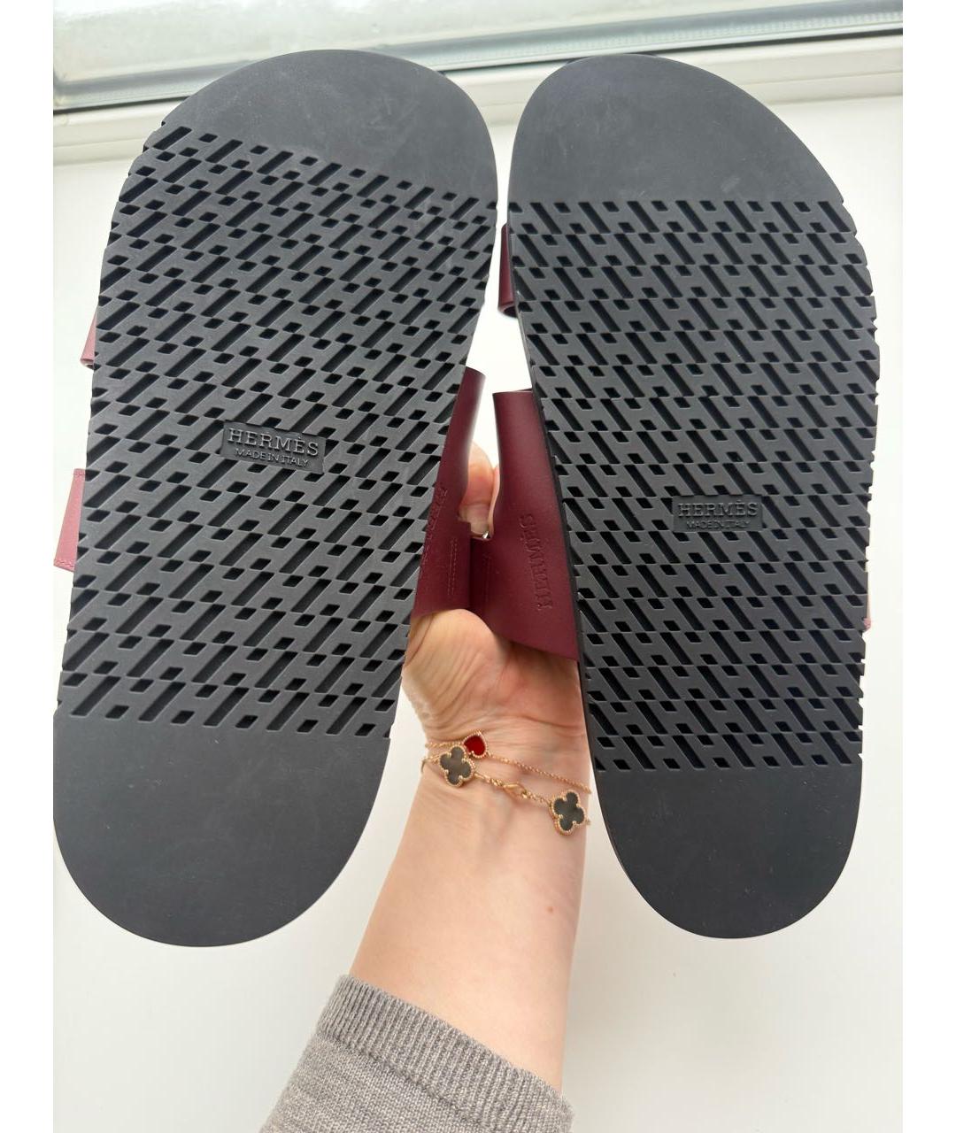 HERMES Бордовые кожаные сандалии, фото 7