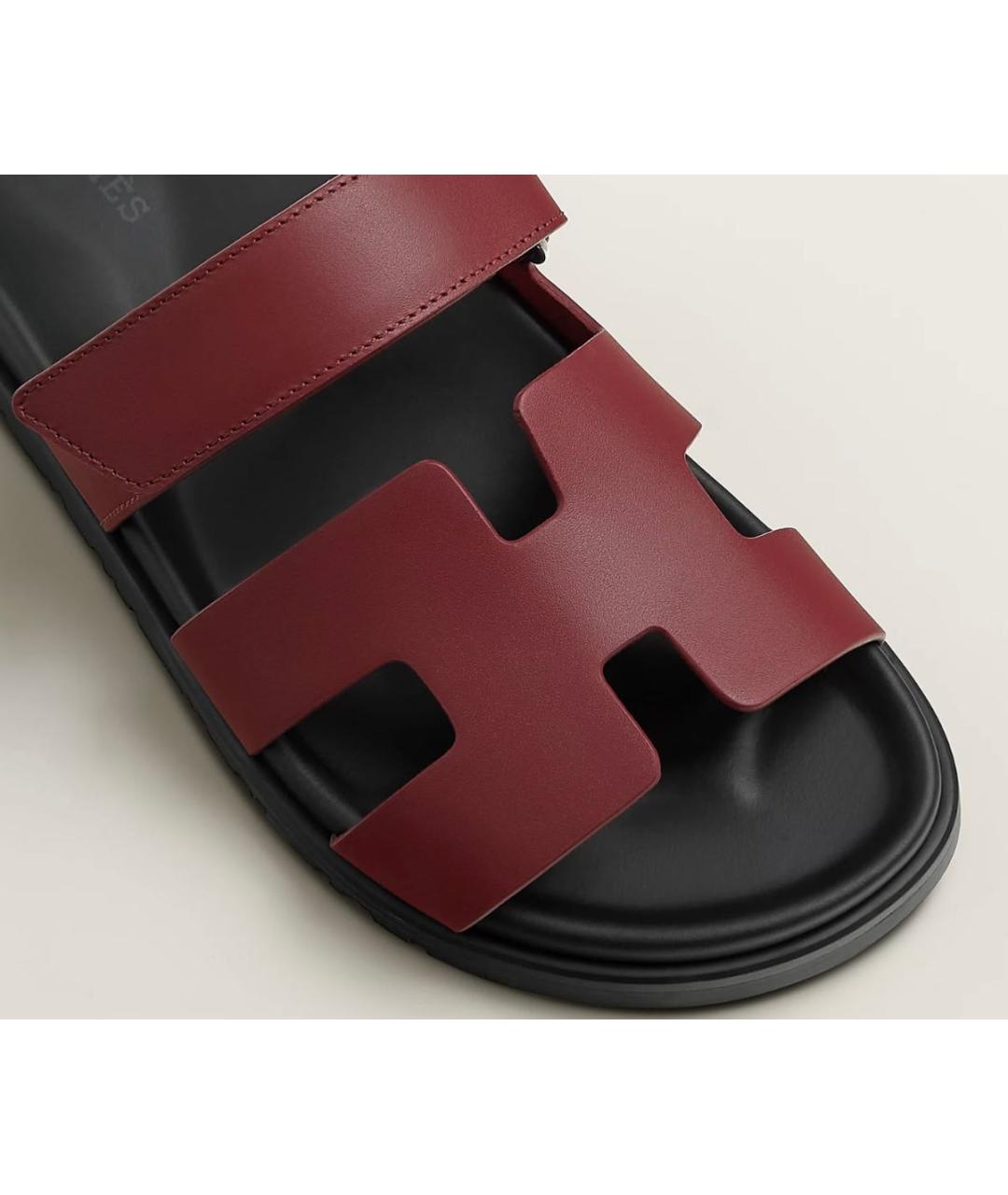 HERMES Бордовые кожаные сандалии, фото 2