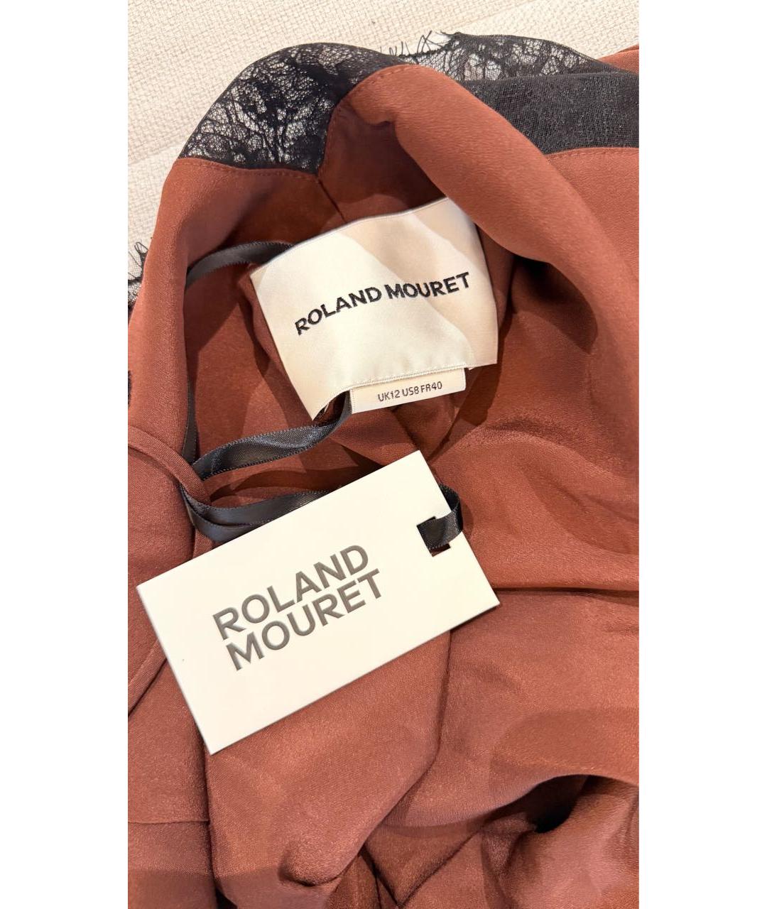 ROLAND MOURET Коричневое шелковое коктейльное платье, фото 3