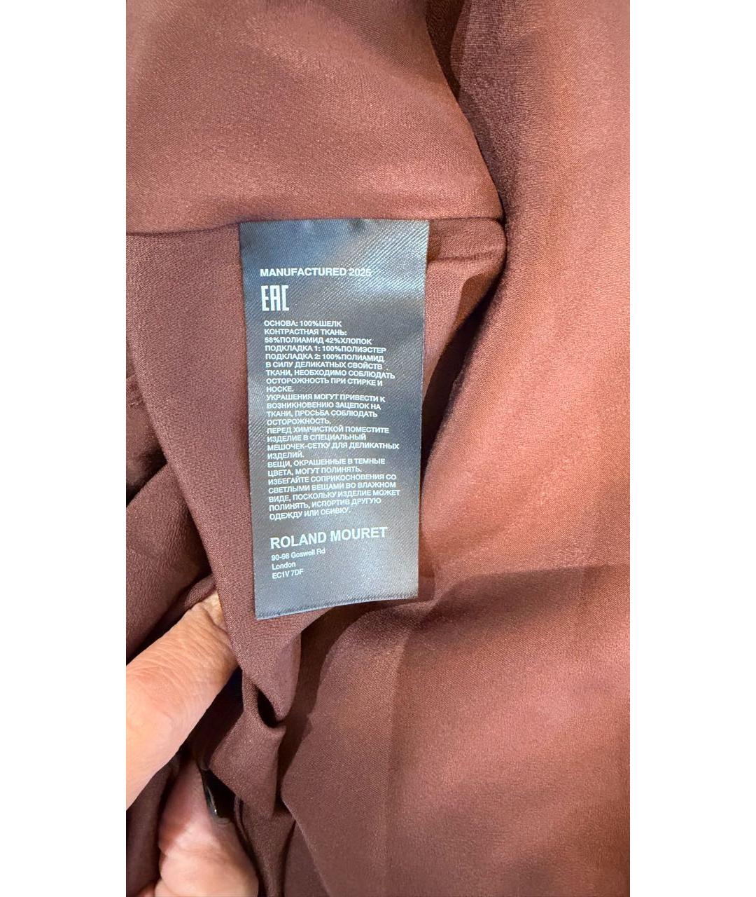 ROLAND MOURET Коричневое шелковое коктейльное платье, фото 5