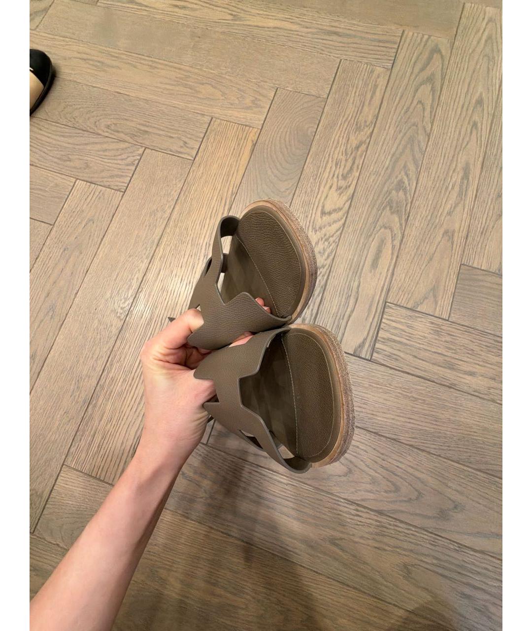 HERMES Коричневые кожаные сандалии, фото 5