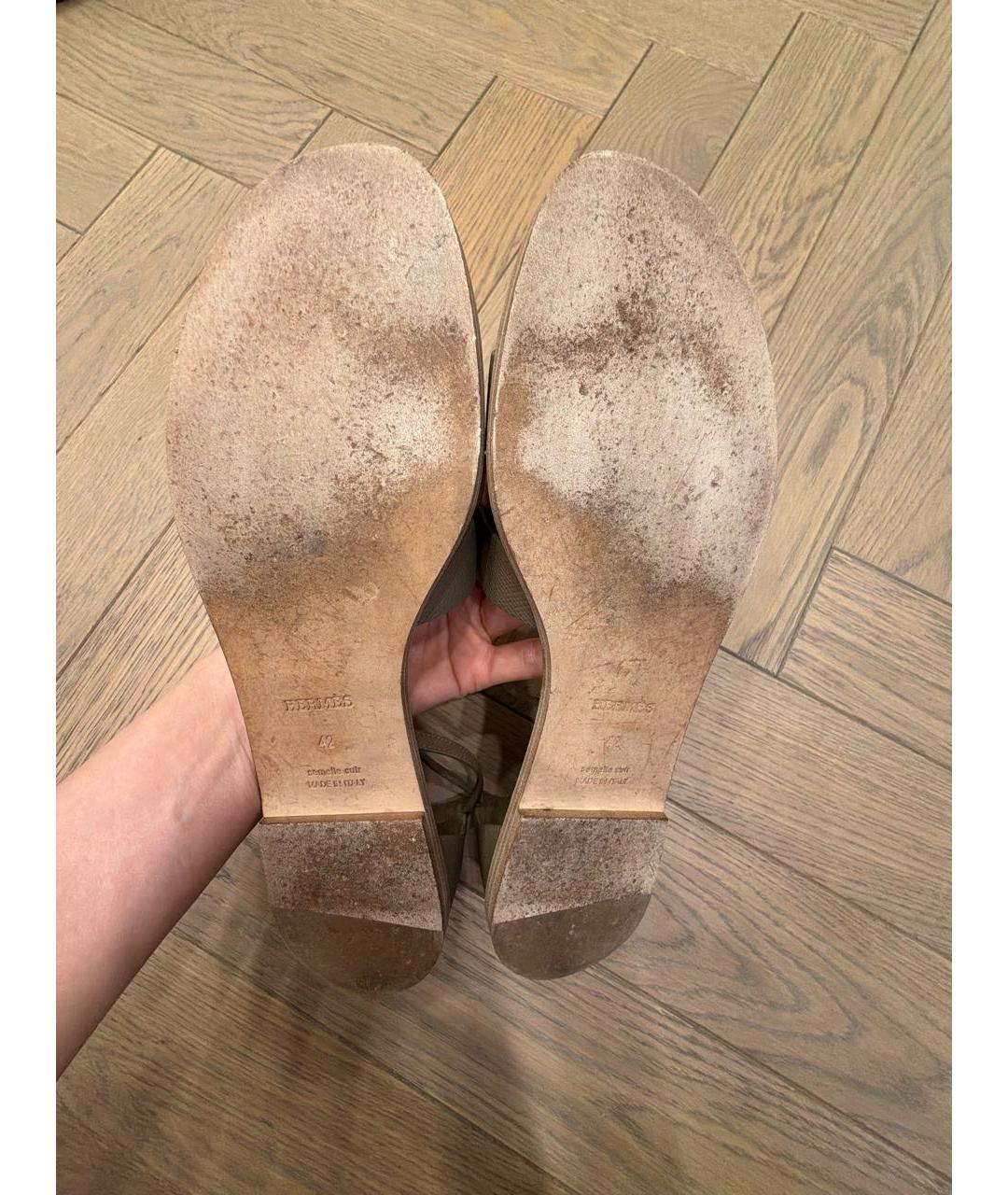 HERMES Коричневые кожаные сандалии, фото 6