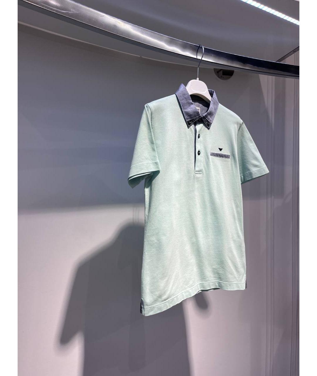 ARMANI JUNIOR Бирюзовая хлопковая детская футболка, фото 2