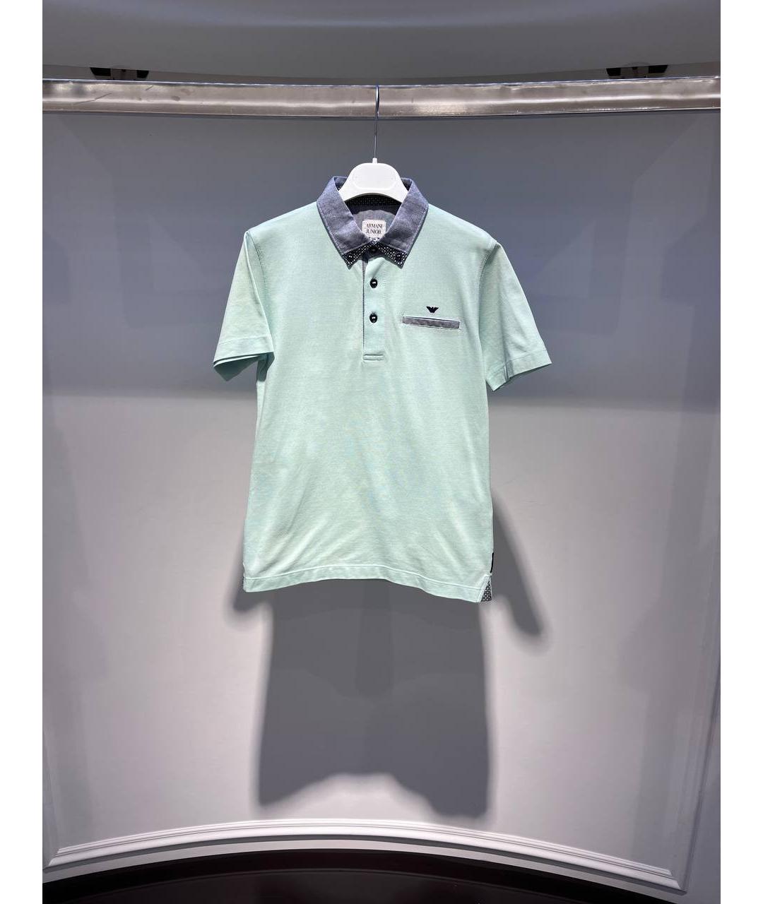 ARMANI JUNIOR Бирюзовая хлопковая детская футболка, фото 4