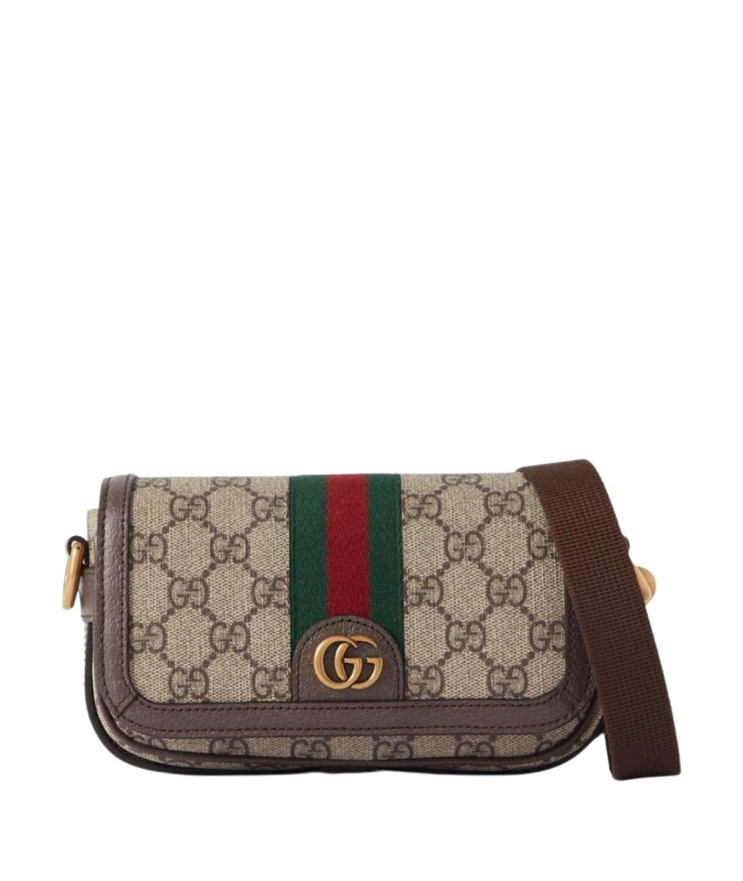 GUCCI Коричневая жаккардовая сумка через плечо, фото 1