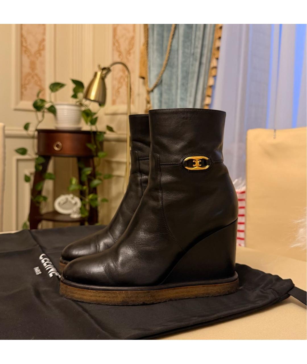 CELINE Черные кожаные ботильоны, фото 9