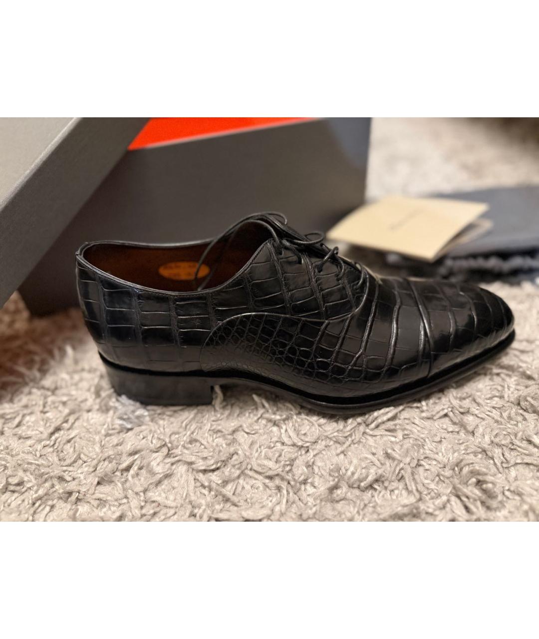 SANTONI Черные туфли из экзотической кожи, фото 8