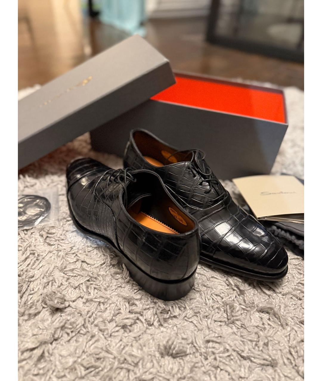 SANTONI Черные туфли из экзотической кожи, фото 4