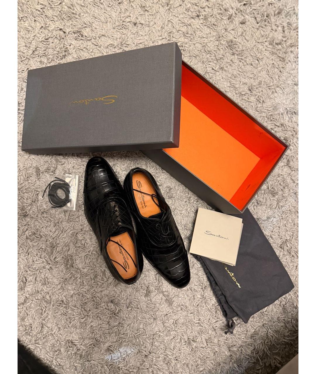 SANTONI Черные туфли из экзотической кожи, фото 3