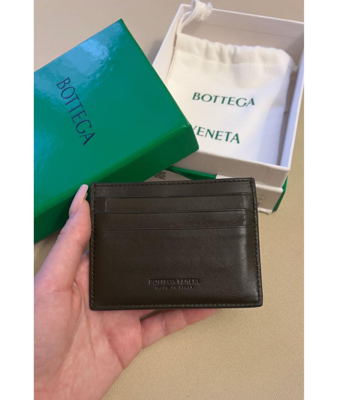 BOTTEGA VENETA Хаки кожаный кардхолдер, фото 7