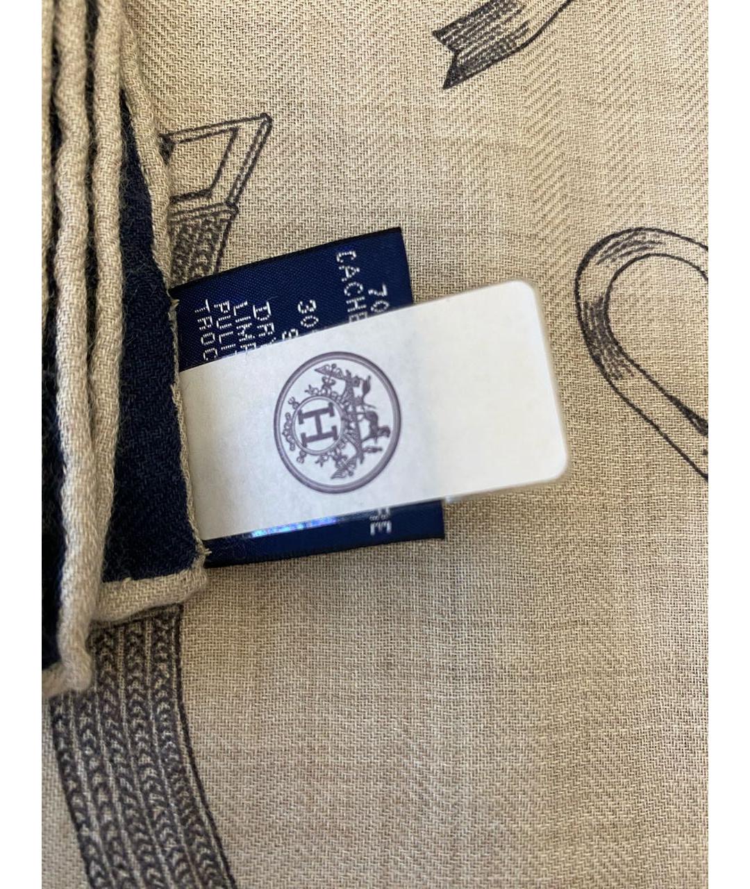 HERMES Бежевый кашемировый платок, фото 3