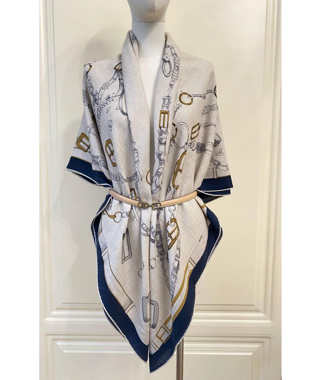 HERMES Бежевый кашемировый платок, фото 2