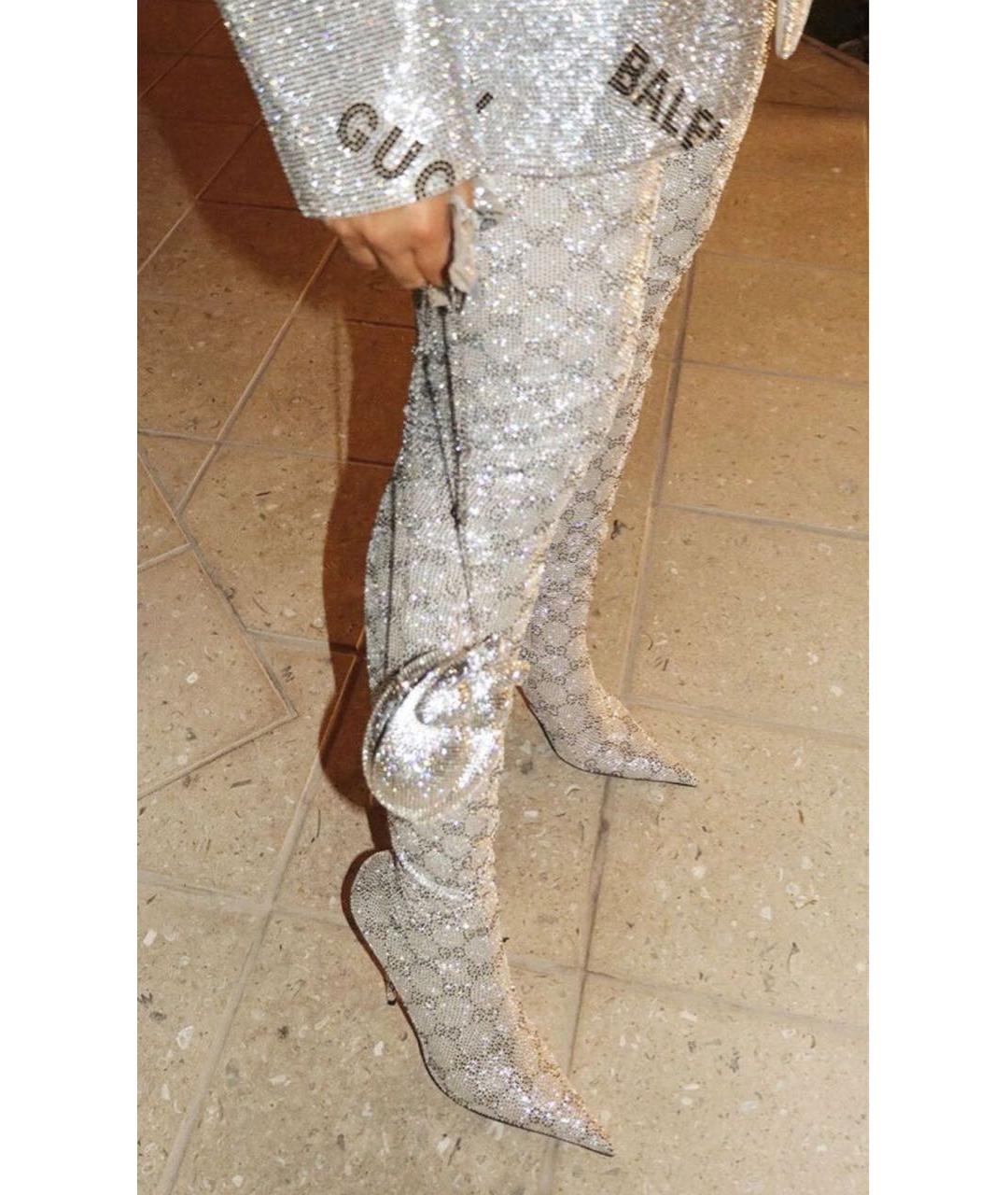 GUCCI Серебряные текстильные ботфорты, фото 8