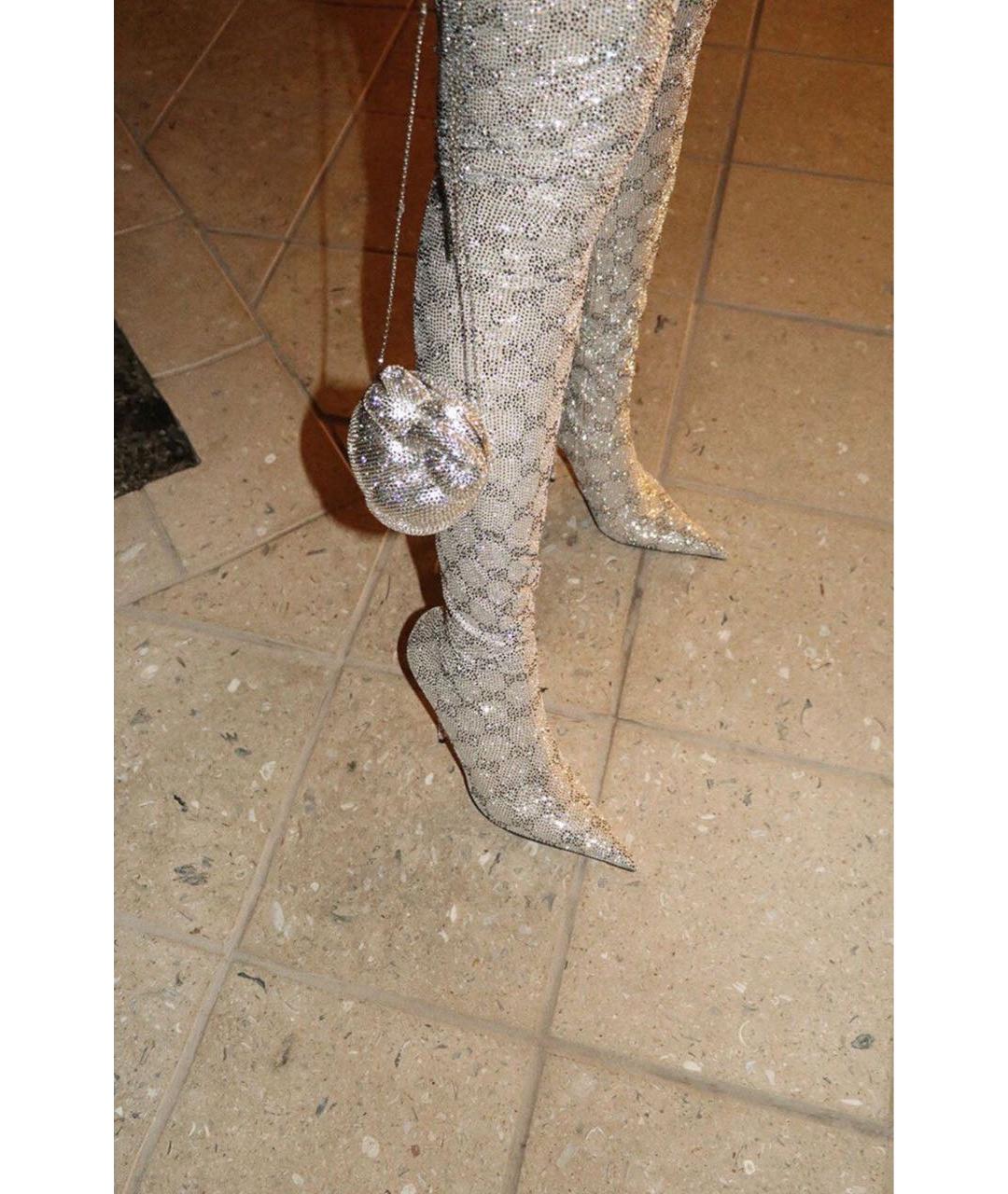 GUCCI Серебряные текстильные ботфорты, фото 7