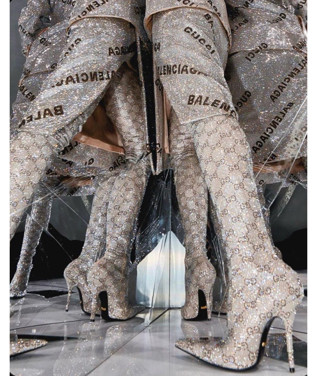 GUCCI Серебряные текстильные ботфорты, фото 3