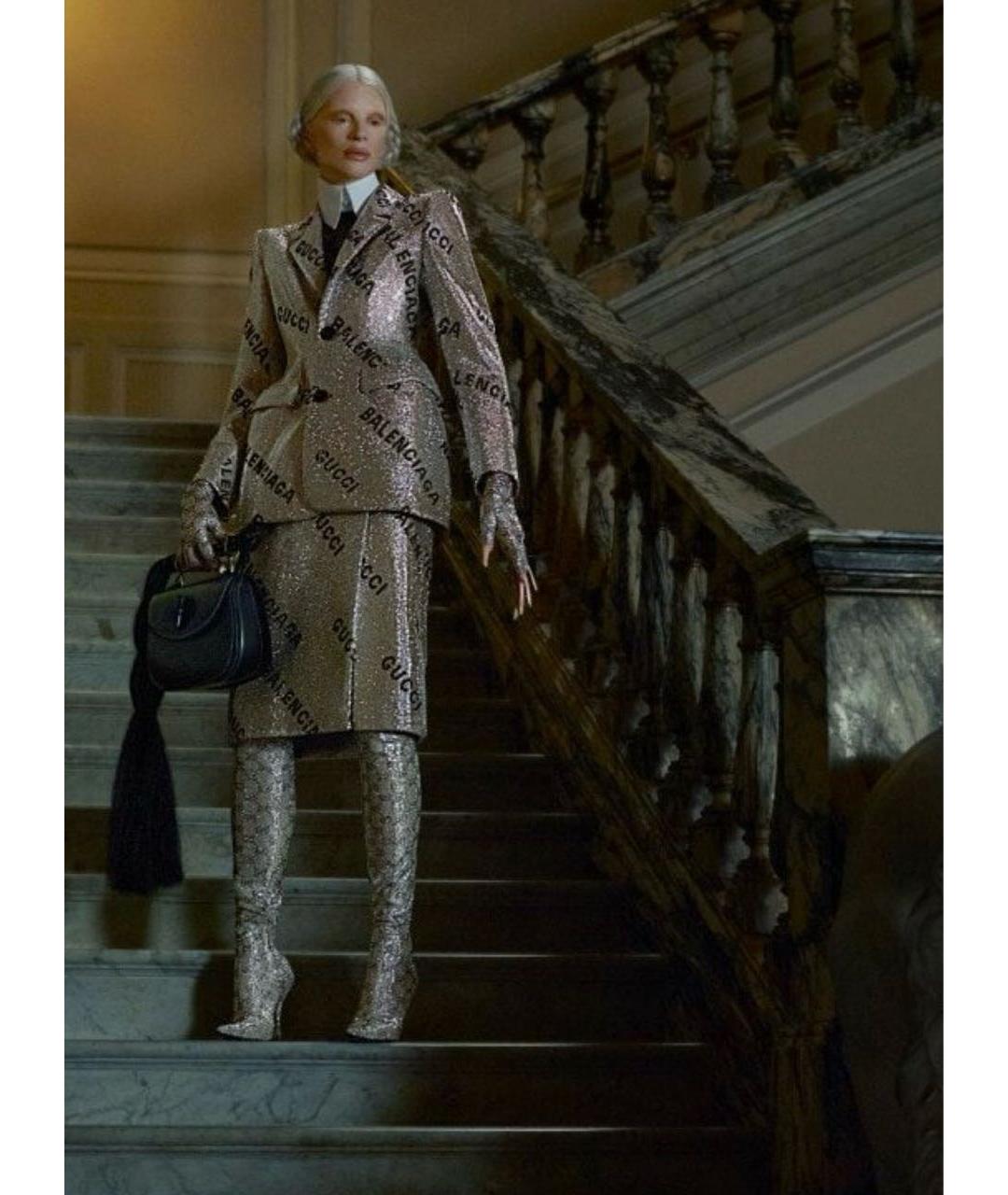 GUCCI Серебряные текстильные ботфорты, фото 5