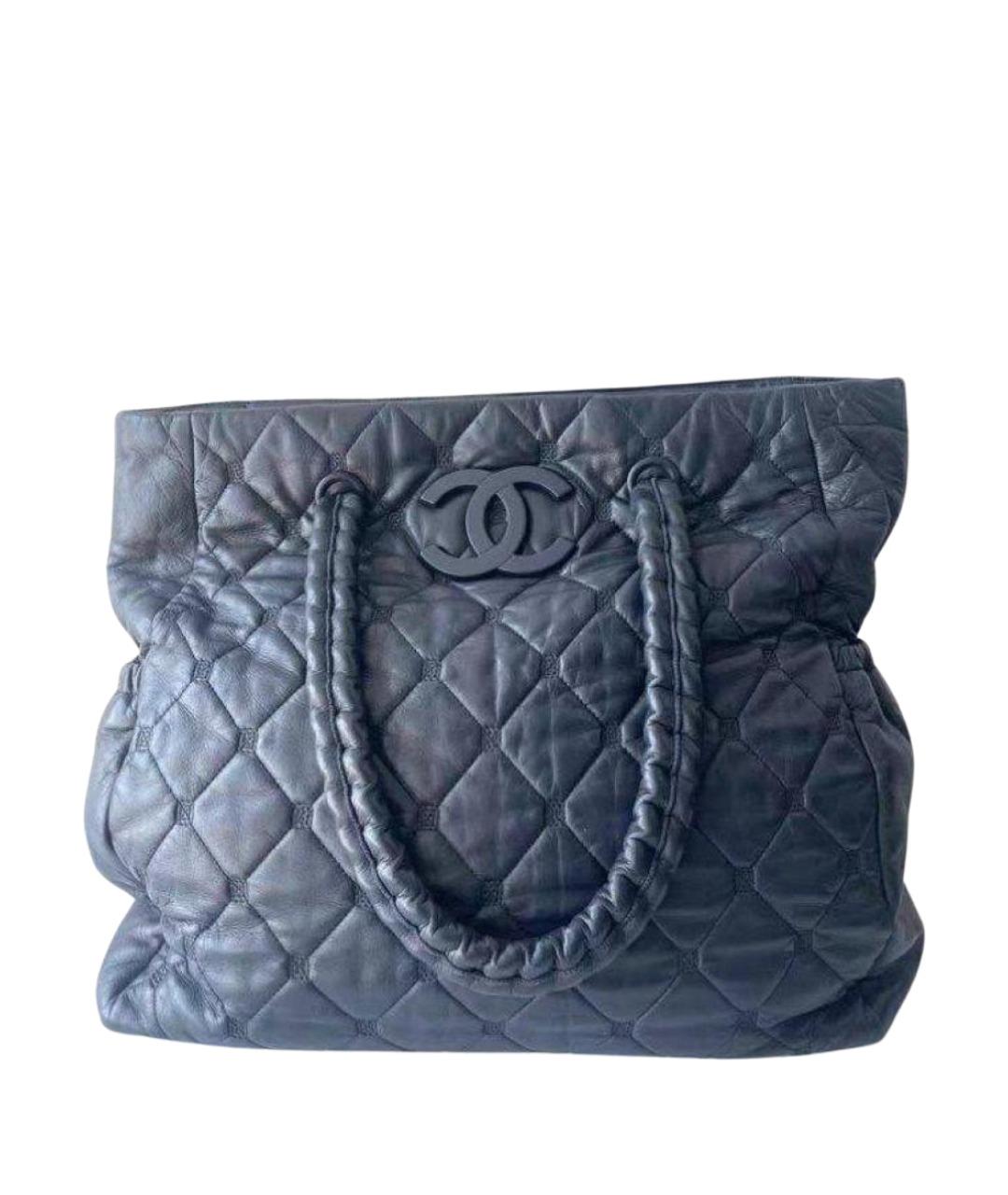 CHANEL Темно-синяя кожаная сумка тоут, фото 1