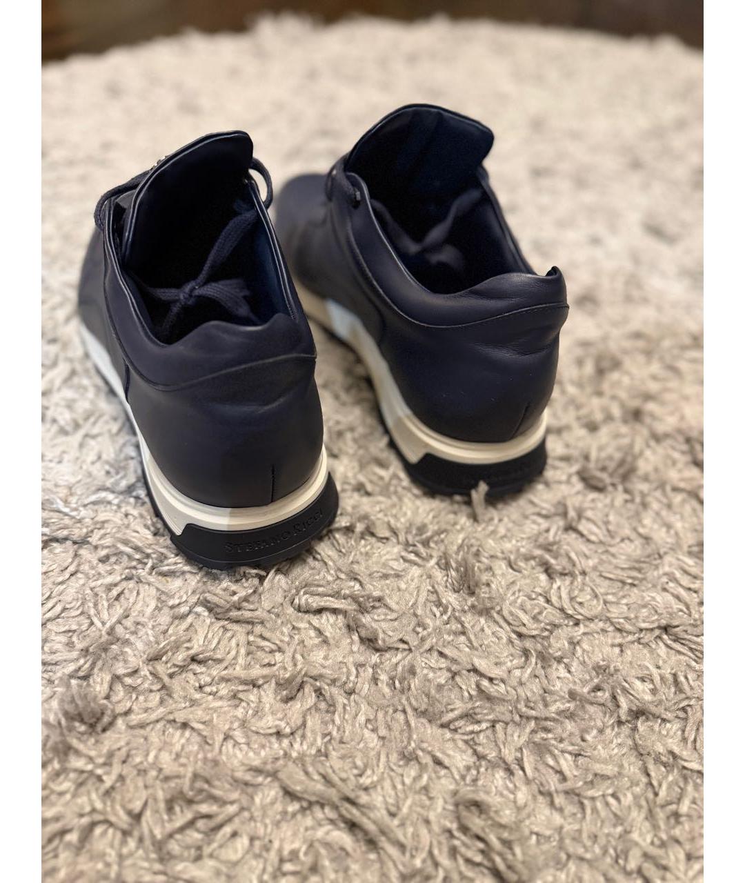 STEFANO RICCI Темно-синие кожаные низкие кроссовки / кеды, фото 4