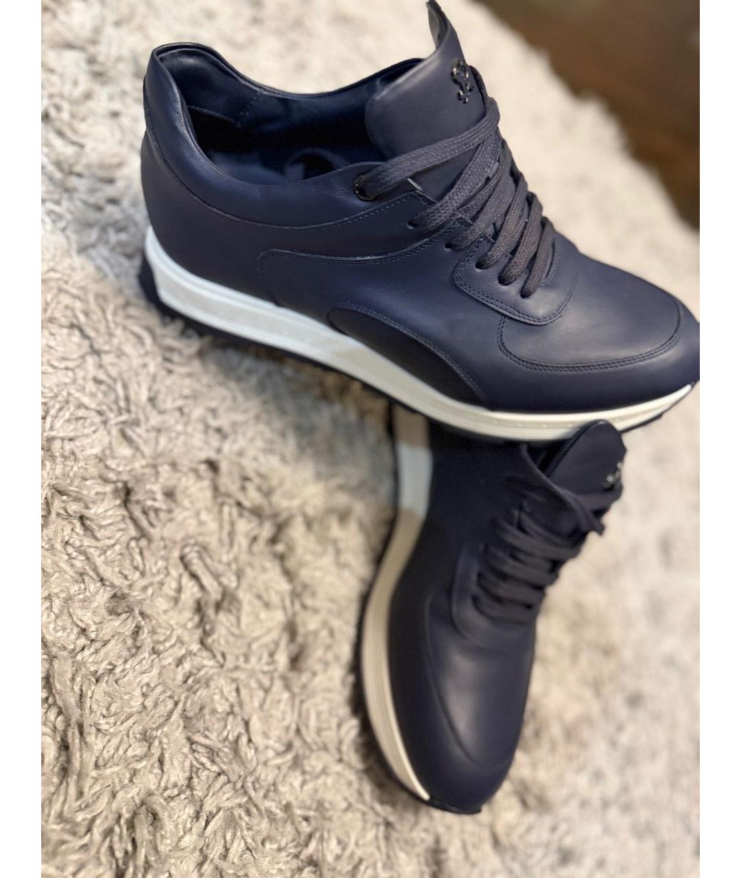 STEFANO RICCI Темно-синие кожаные низкие кроссовки / кеды, фото 6