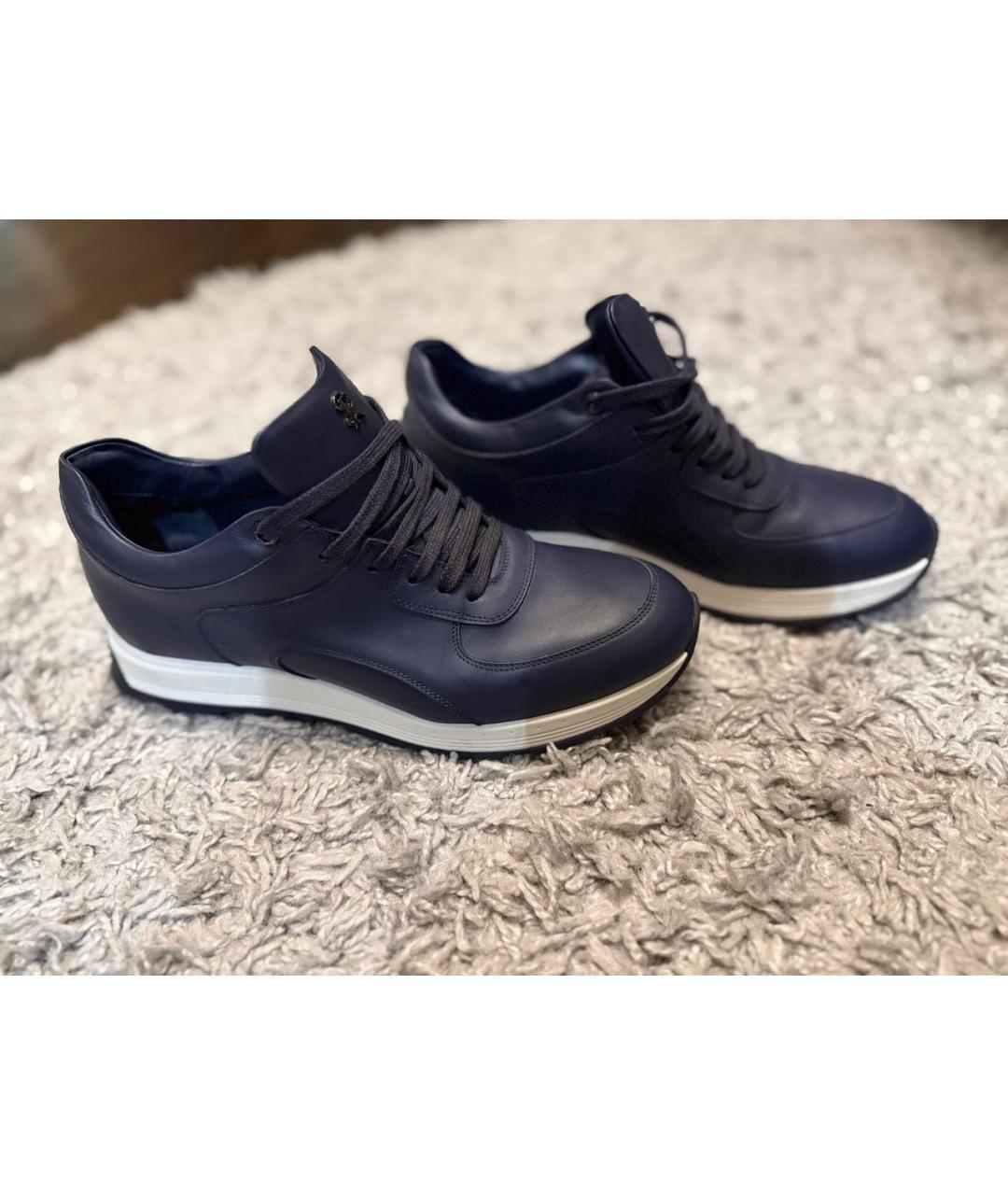 STEFANO RICCI Темно-синие кожаные низкие кроссовки / кеды, фото 7