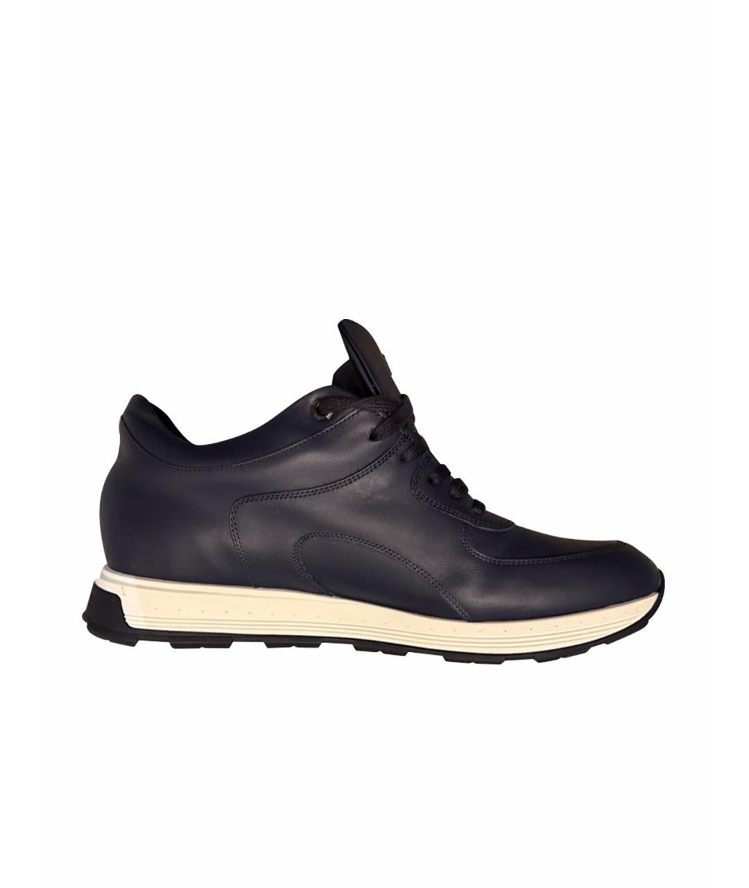 STEFANO RICCI Темно-синие кожаные низкие кроссовки / кеды, фото 1