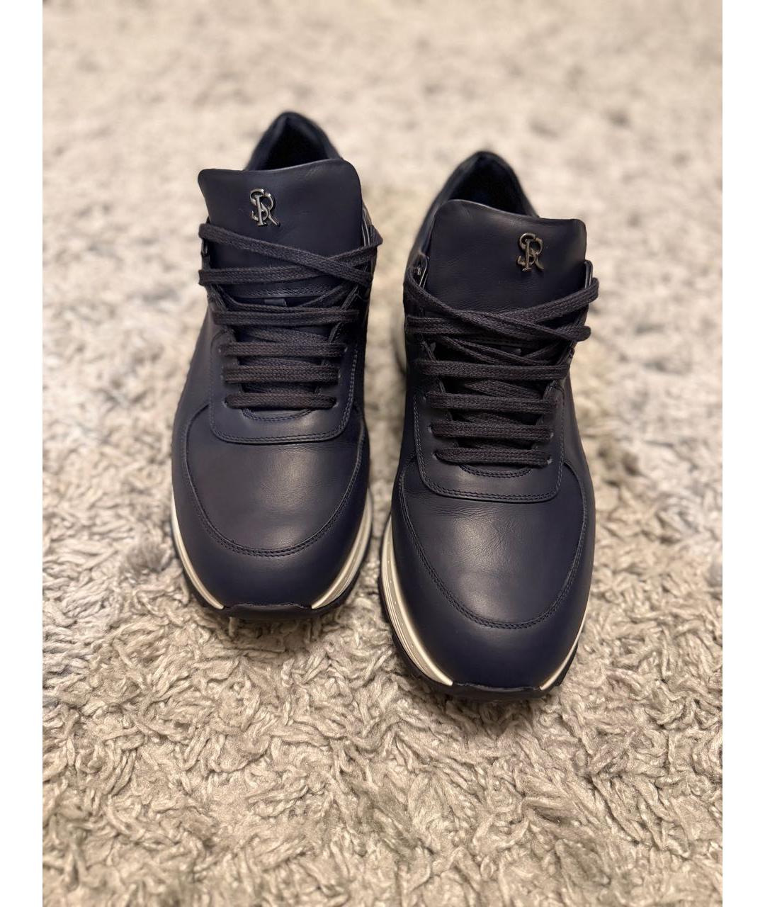 STEFANO RICCI Темно-синие кожаные низкие кроссовки / кеды, фото 2