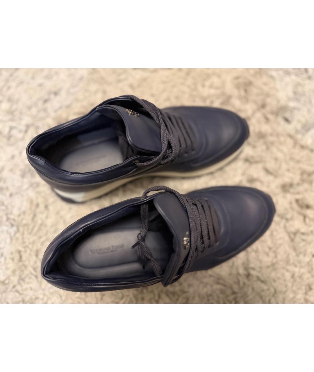 STEFANO RICCI Темно-синие кожаные низкие кроссовки / кеды, фото 3