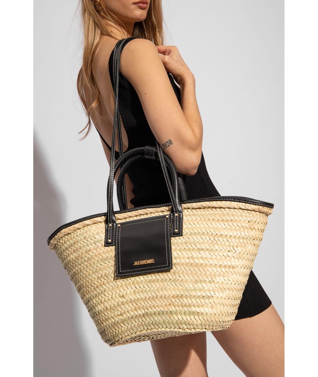 JACQUEMUS Бежевая пелетеная сумка через плечо, фото 3