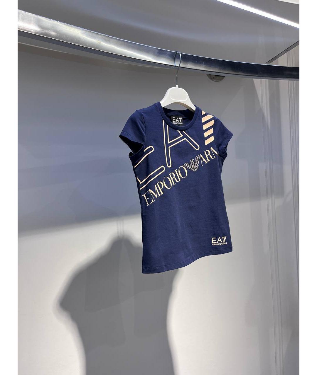 EMPORIO ARMANI Синий хлопковый футболка / топ, фото 2