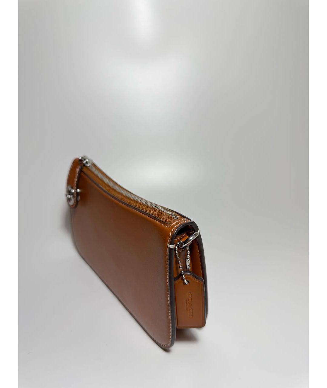 COACH Коричневая кожаная сумка с короткими ручками, фото 2