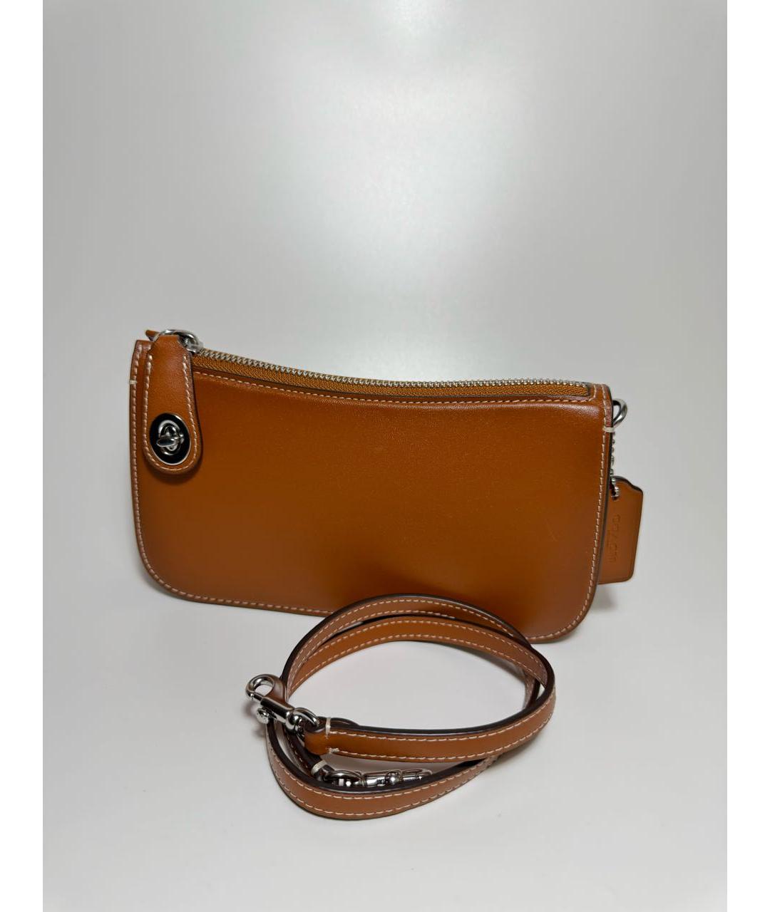 COACH Коричневая кожаная сумка с короткими ручками, фото 5