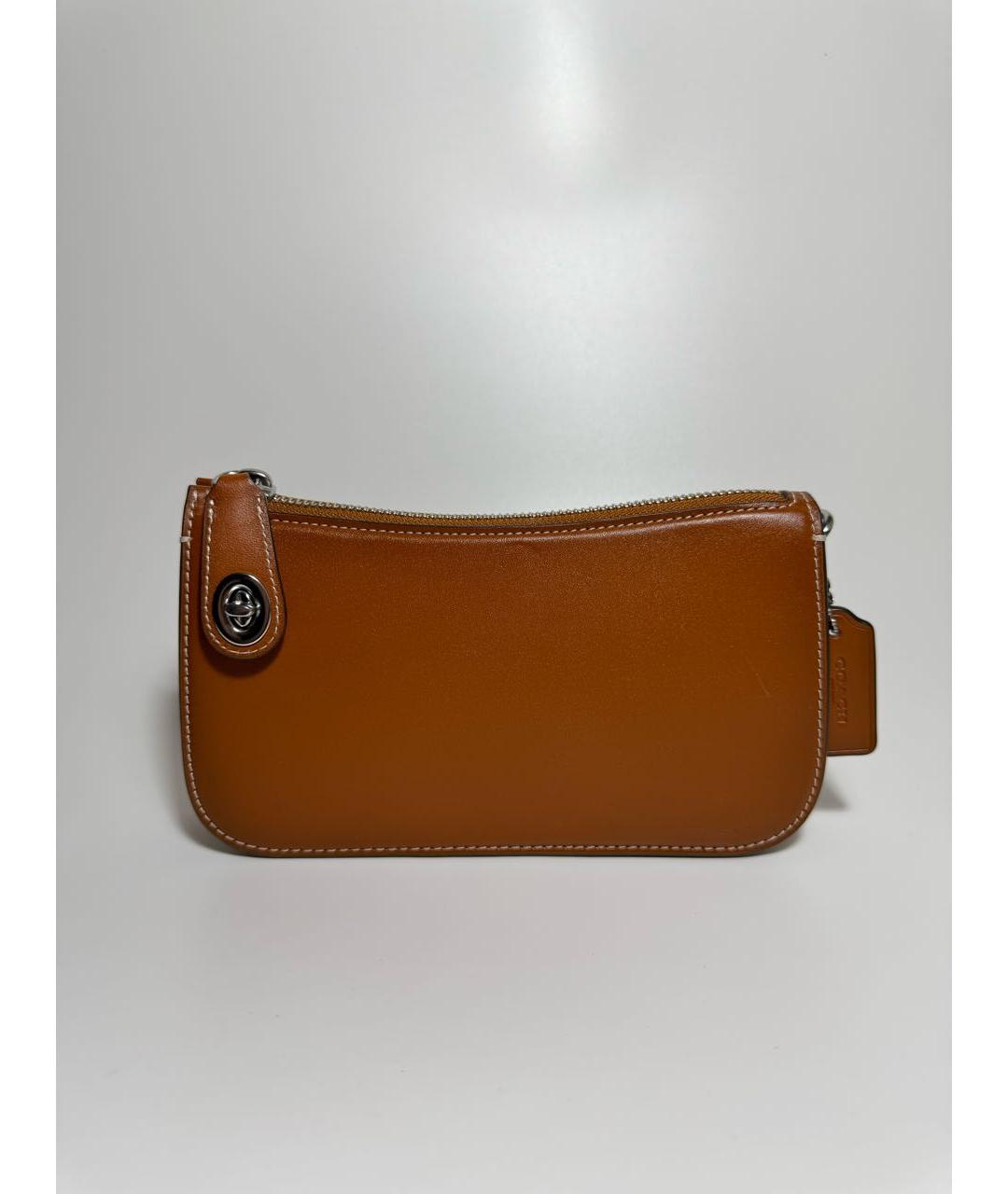 COACH Коричневая кожаная сумка с короткими ручками, фото 6