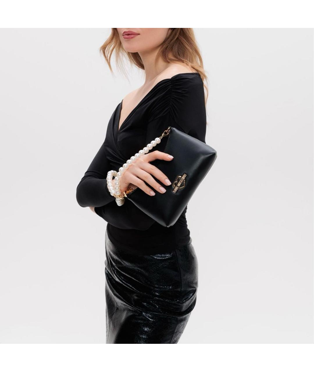 LOVE MOSCHINO Черная кожаная сумка с короткими ручками, фото 4