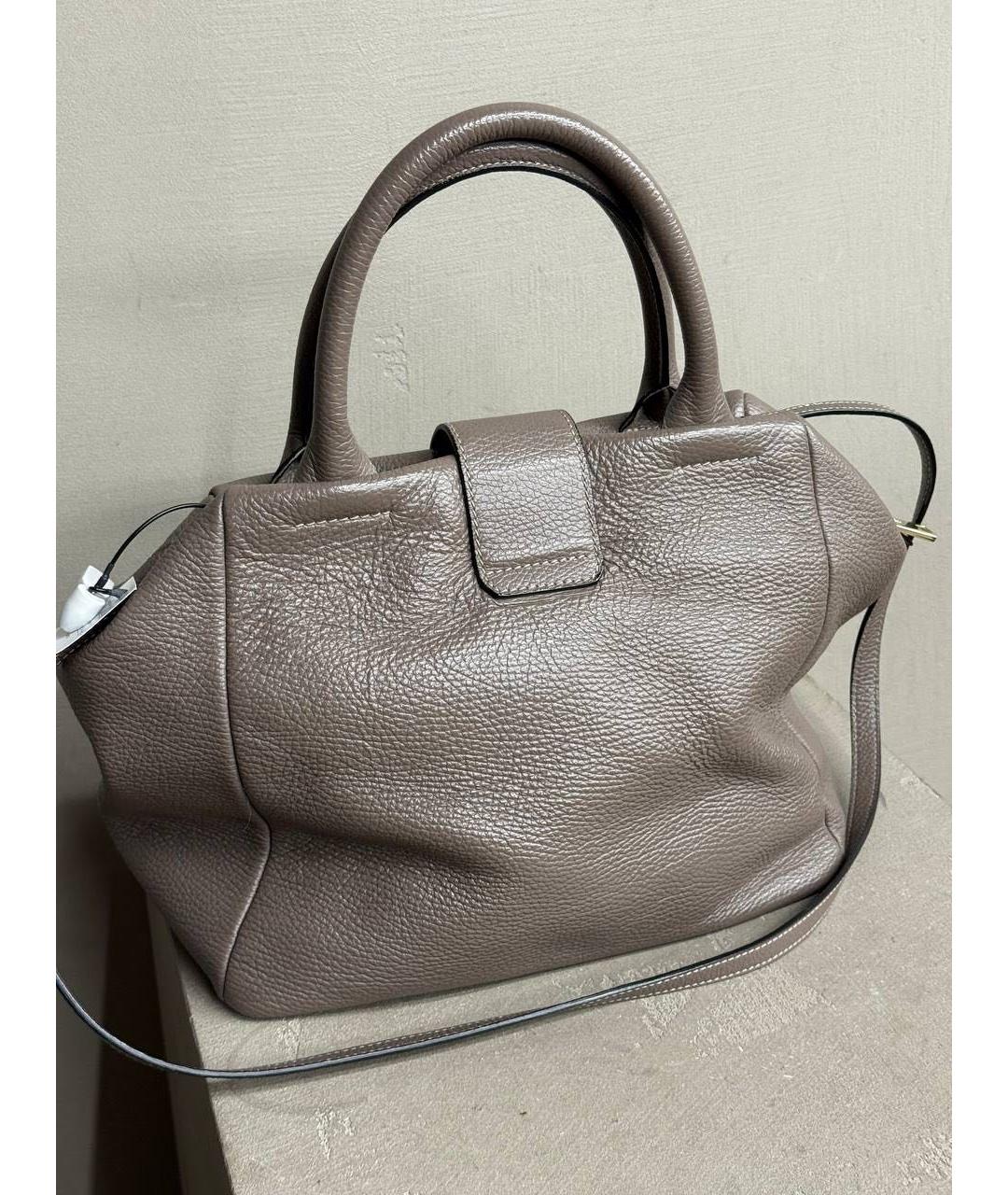 ARMANI COLLEZIONI Серая кожаная сумка с короткими ручками, фото 4