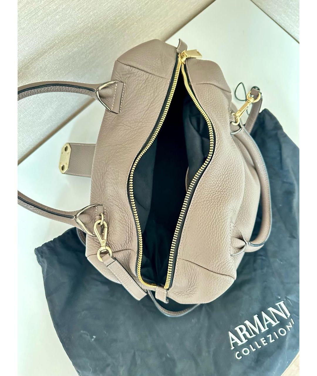 ARMANI COLLEZIONI Серая кожаная сумка с короткими ручками, фото 7