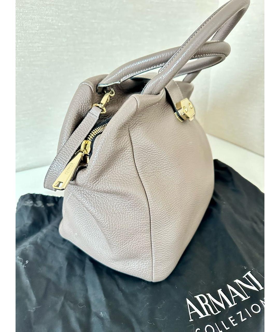 ARMANI COLLEZIONI Серая кожаная сумка с короткими ручками, фото 3