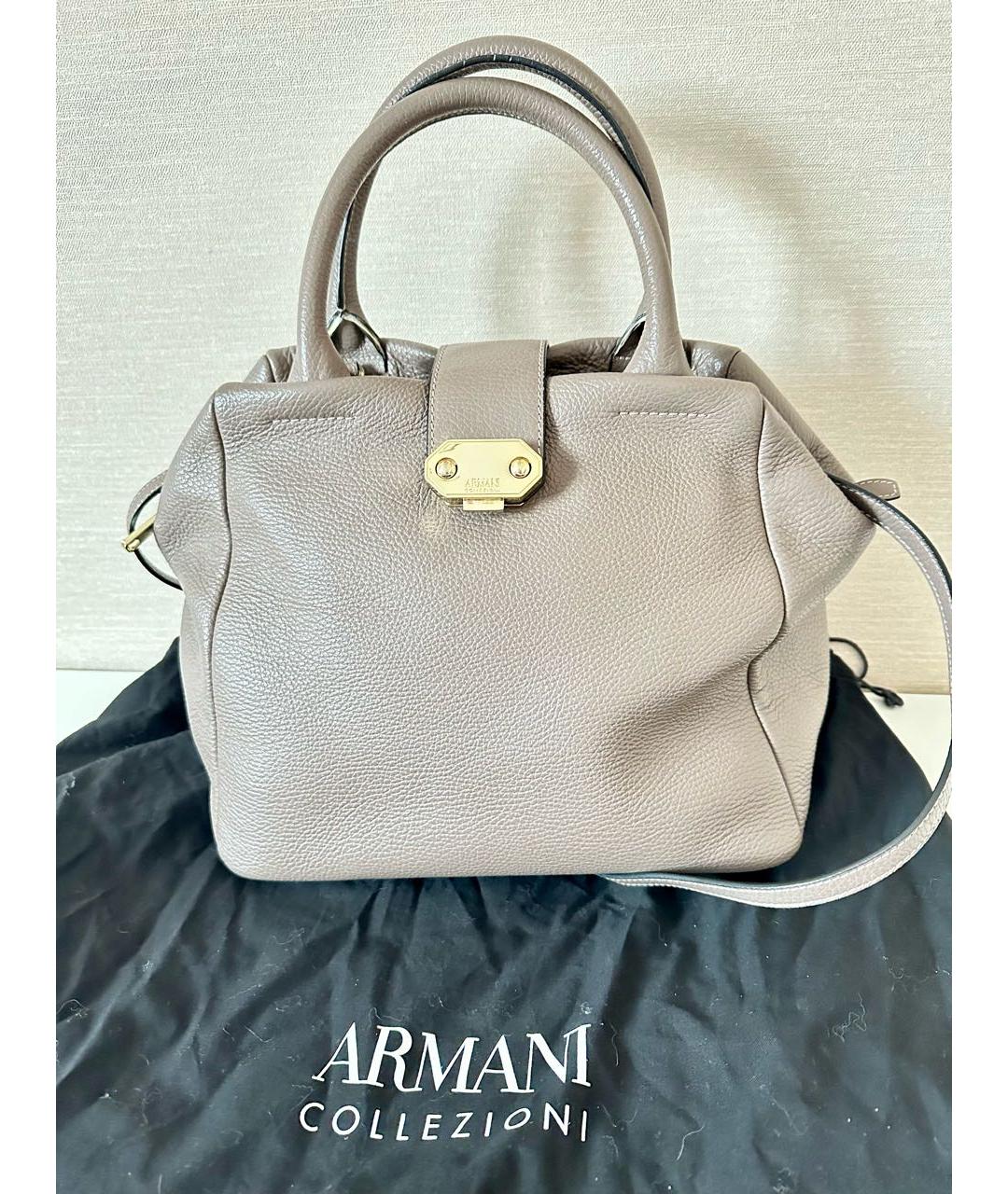 ARMANI COLLEZIONI Серая кожаная сумка с короткими ручками, фото 8