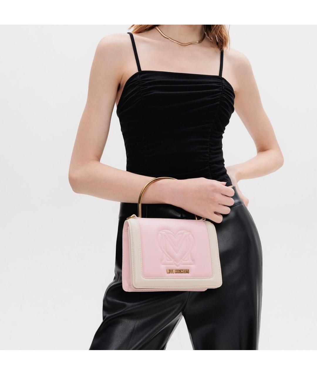LOVE MOSCHINO Розовая кожаная сумка с короткими ручками, фото 4