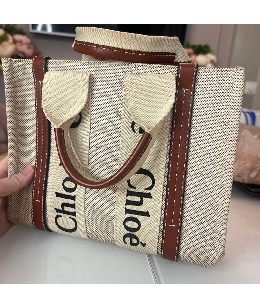 CHLOE Бежевая тканевая сумка тоут, фото 3