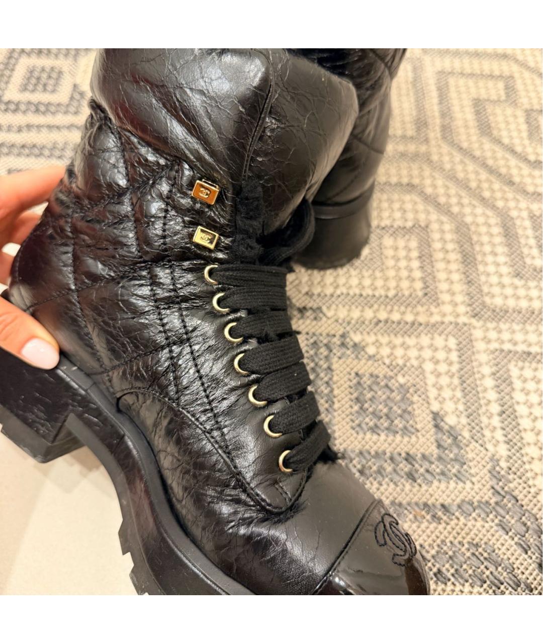 CHANEL Черные кожаные ботинки, фото 5